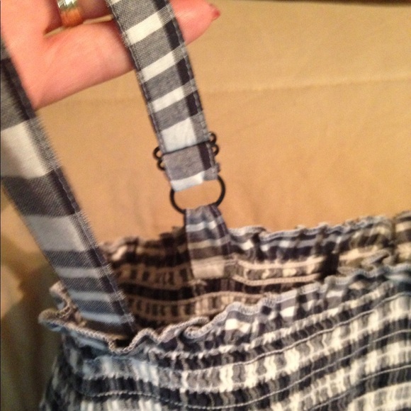 Navy White Gingham Paid Elastic Ruffled Sundress Adjustable Straps M to … - Picture 6 of 7